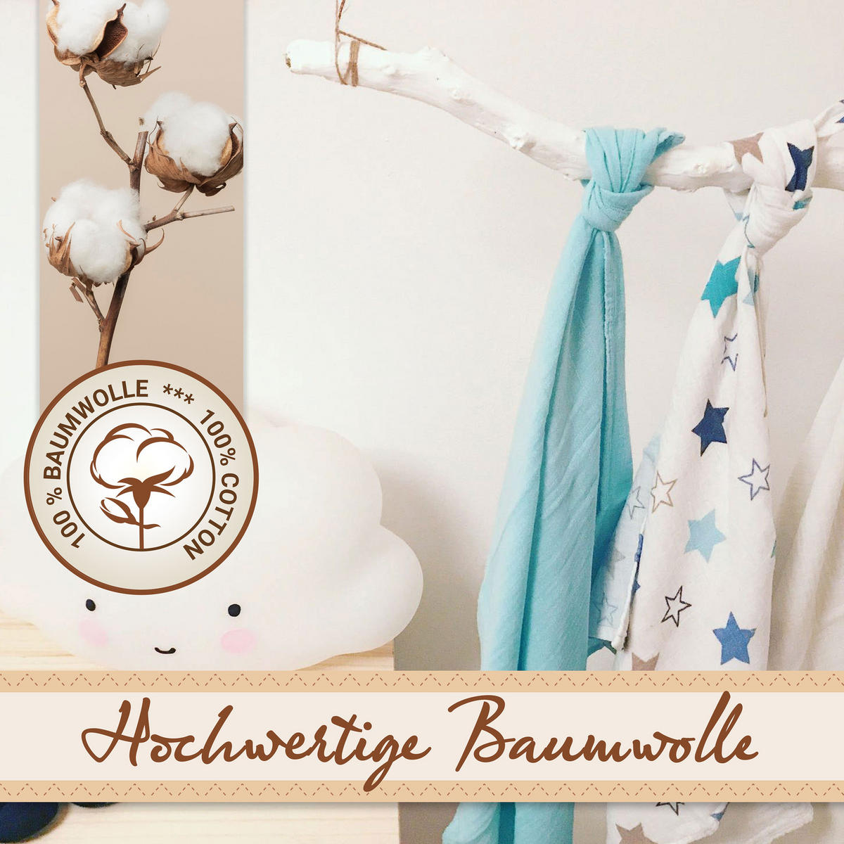 SPUCKTÜCHER, 4er-Set, 120x120 cm, 100% Baumwolle, farblich sortiert - Multicolor, Textil (120/120cm) - Zollner