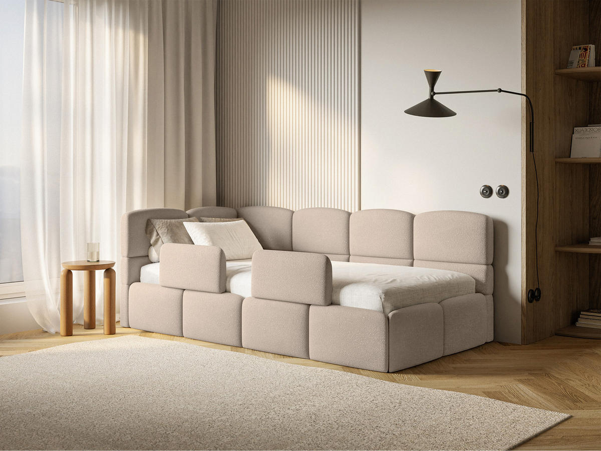 KINDERBETT Cloudy Beige 120 cm, Chenille - Beige/Schwarz, Kunststoff/Textil (120/200cm) - Selsey