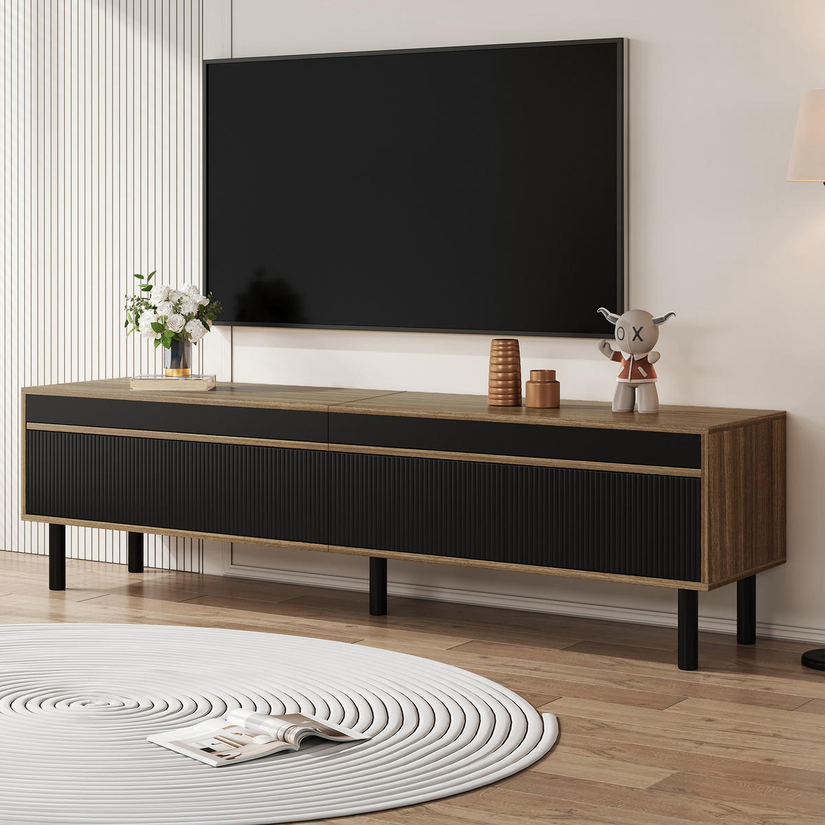 TV-SCHRANK 170/38/47 cm Schwarz/Naturholz mit 4 Türen Push-to-Open - Schwarz, Holz/Holzwerkstoff (170/47/38cm) - Oxeza