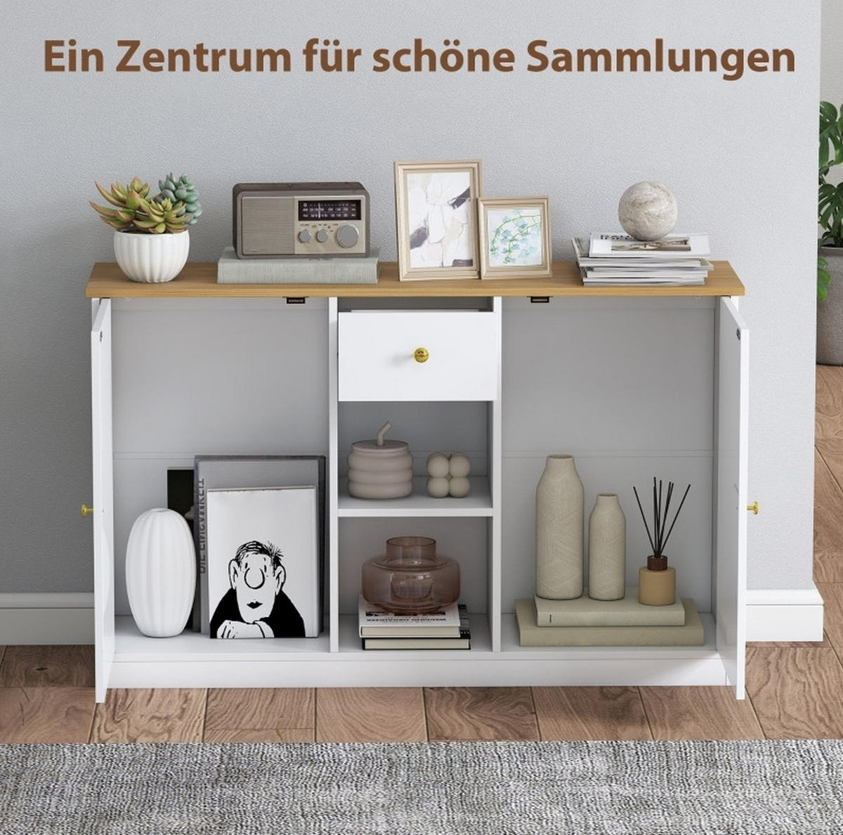 SIDEBOARD aus Spanplatte 120x35x75,2 cm Weiß mit Schublade, 2 Türen und offenen Ablagen - Weiß, Holz (120/75.2/35cm) - IVMEU
