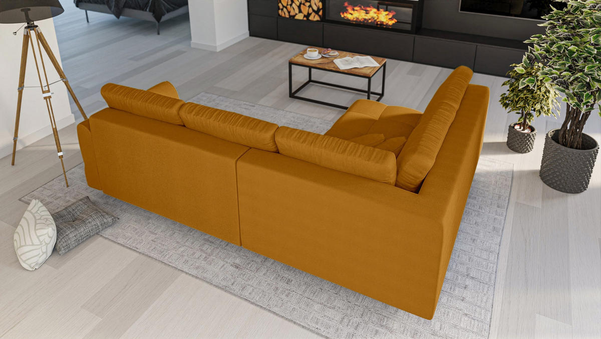 ECKSOFA MIT HOCKER Lorine Mikrofaser Gelb - Hellbraun/Gelb, Buchenholz/Textil (231/161cm) - S-Style Möbel