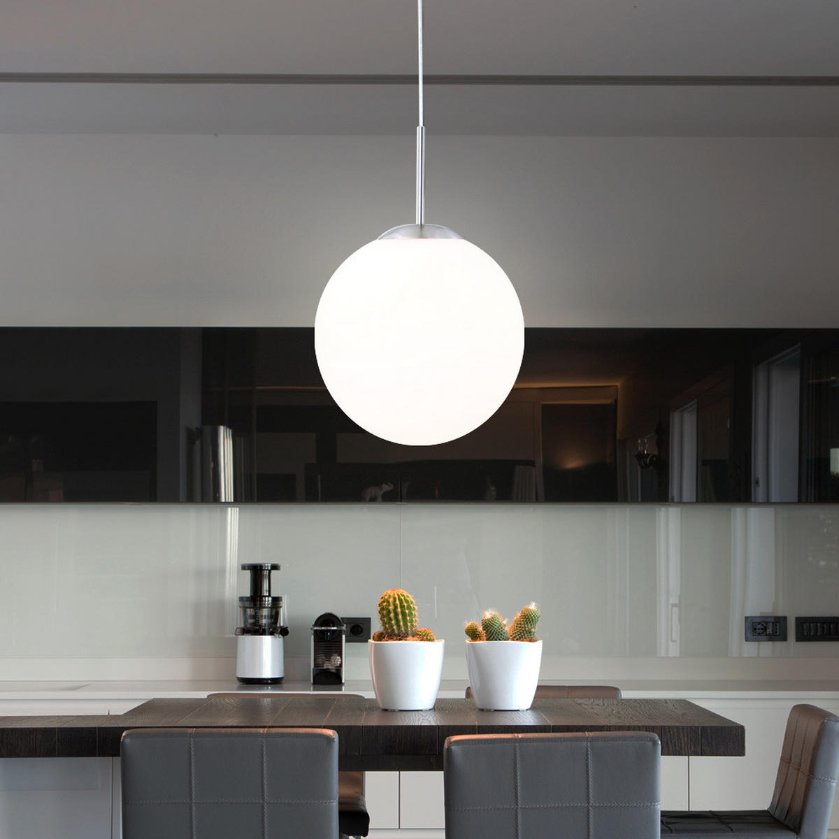 HÄNGELEUCHTE Metall Glas Weiß Opal - Weiß, Glas (30/30/180cm) - Globo Lighting