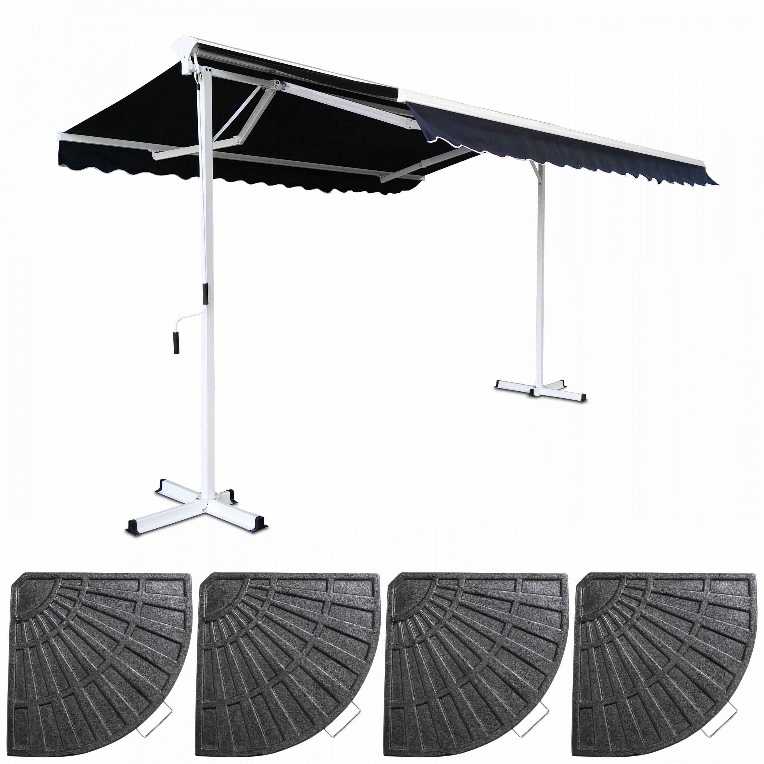 DOPPELSCHRÄGMARKISE 3x4m mit 4 Gewichtsplatten, Blau - Blau, Metall (300/250/400cm) - Oviala