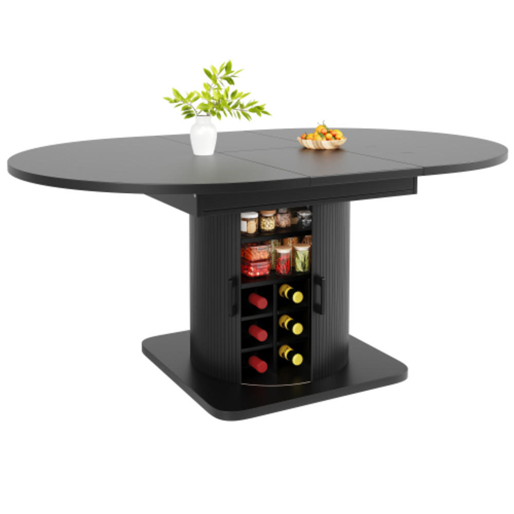 ESSTISCH Ausziehbarer 118-158×118×76 cm aus MDF und Metall mit integriertem Stauraum, schwarz - Schwarz, Holzwerkstoff (158/118/76cm) - Luhomfu