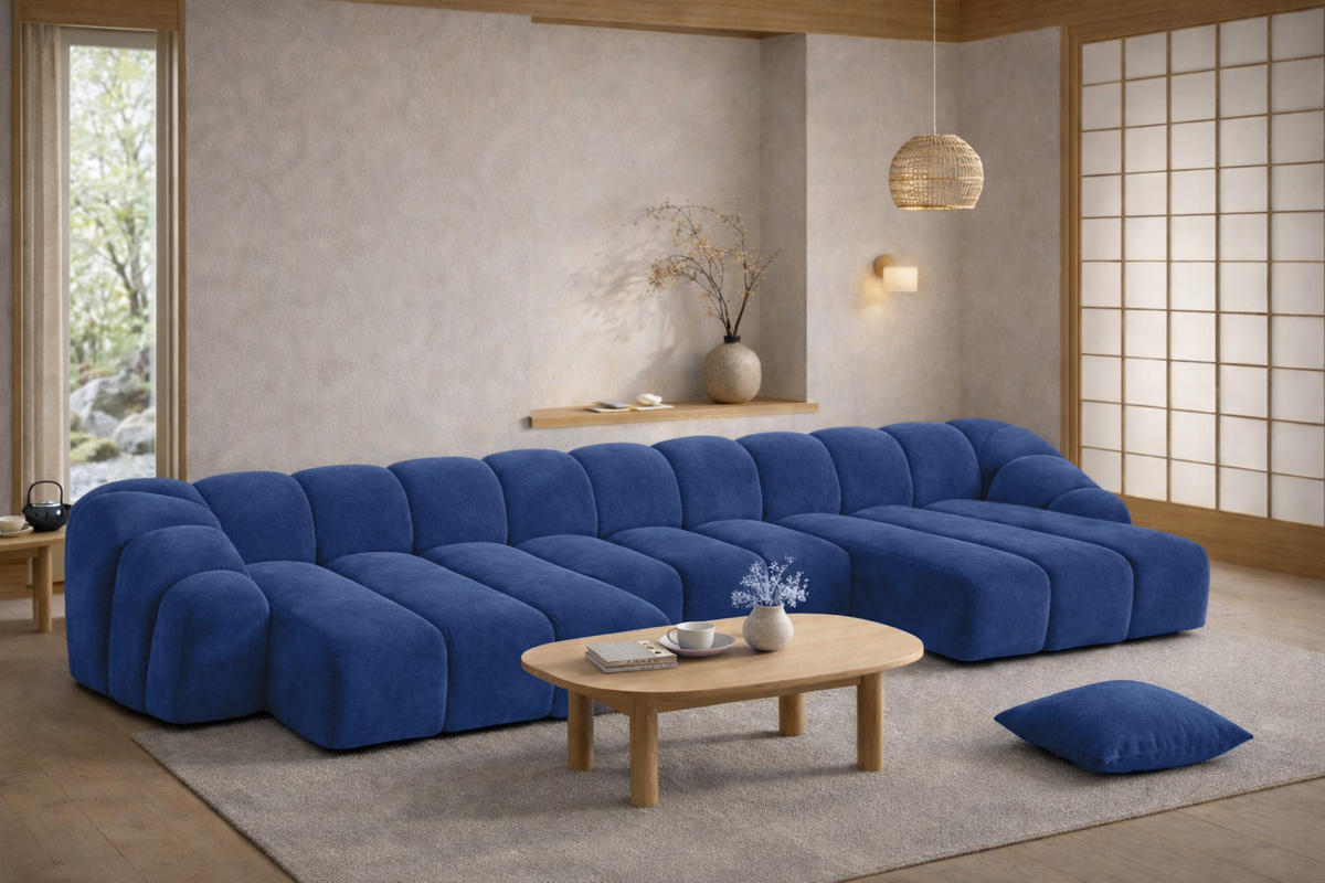 ECKSOFA Modulare U-Form, Veloursstoff Bluvel, Tintenblau, CROISSANT U - Blau, Holz (413/72/190cm) - Kaiser Möbel
