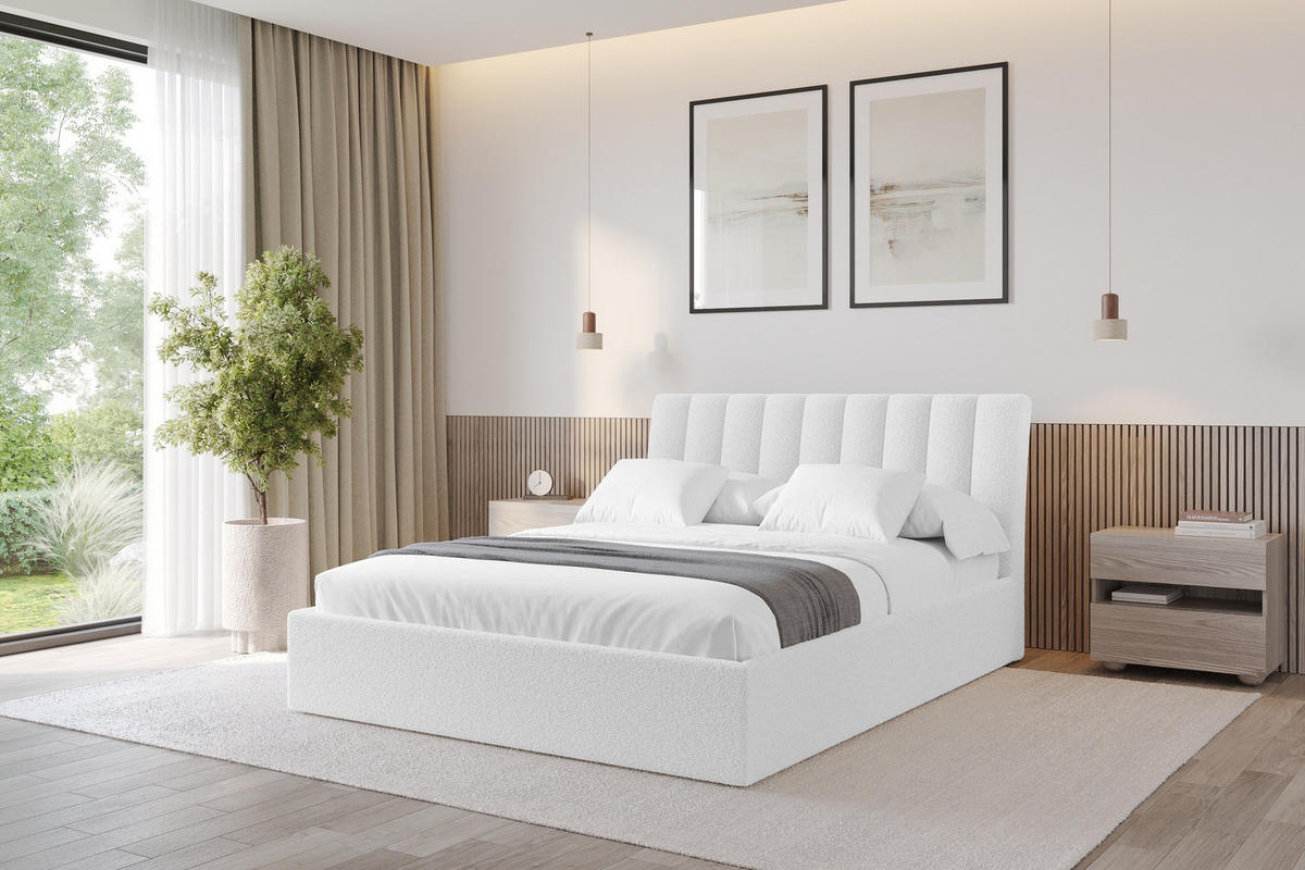 POLSTERBETT mit Bettkasten und Lattenrost, Boxbett ohne Matratze - ILAN 180x200 Weiß - Weiß, Holzwerkstoff/Textil (180/200cm) - ALTDECOR