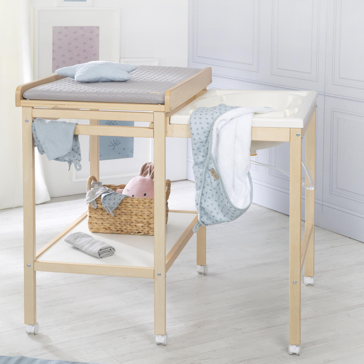 WICKELTISCH mit Badewanne - Naturfarben, Holzwerkstoff (56/100/83cm) - Roba
