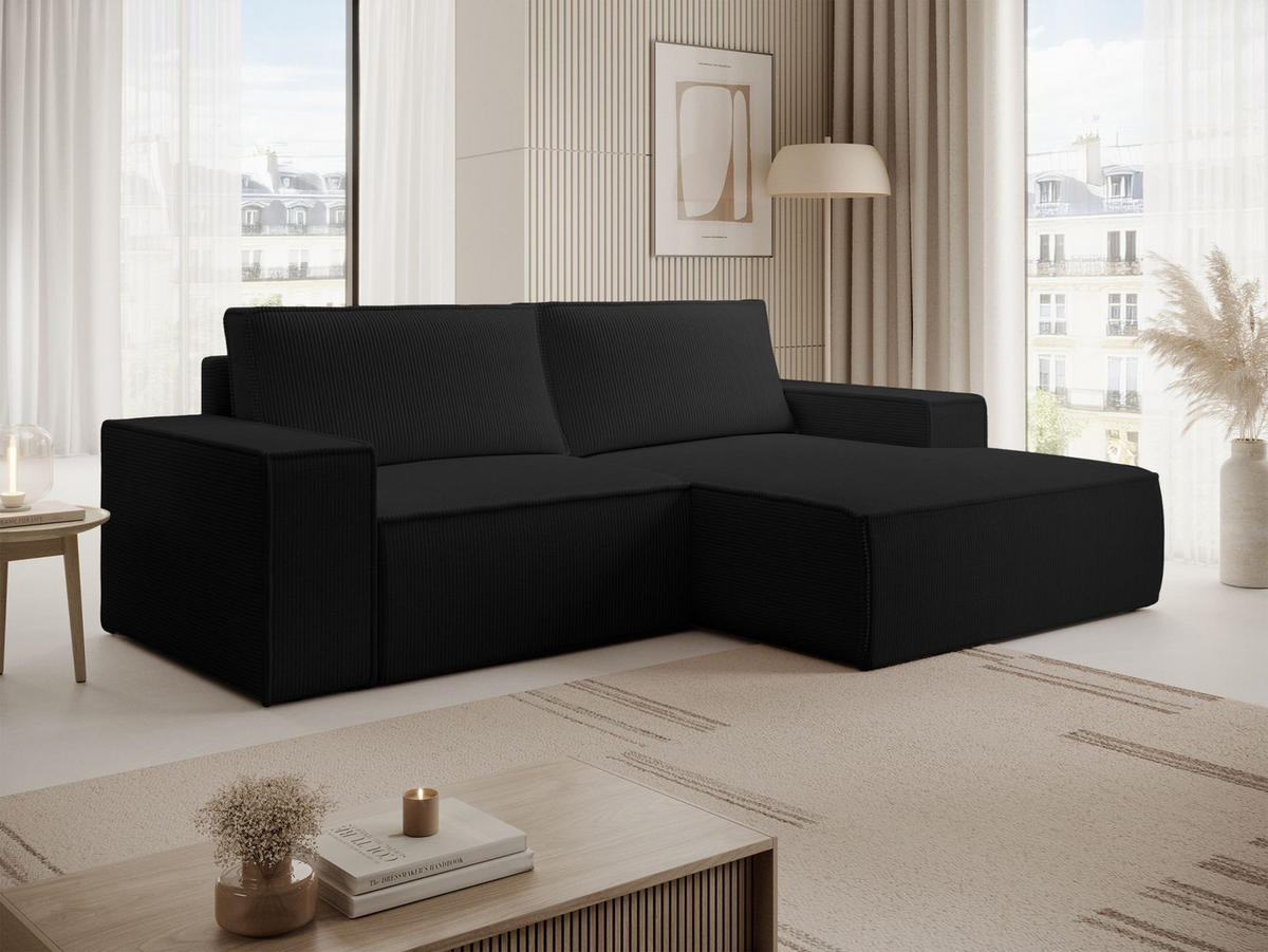 ECKSOFA Farese Mini mit Cordbezug Schwarz, rechts - Schwarz, Textil (240/167cm) - Selsey