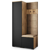 GARDEROBENSCHRANK LORI 95/181/51 cm Modern Garderobe-Set Eiche Wotan - Eiche Wotan/Schwarz, Holzwerkstoff (95/181/51cm) - MASSENO