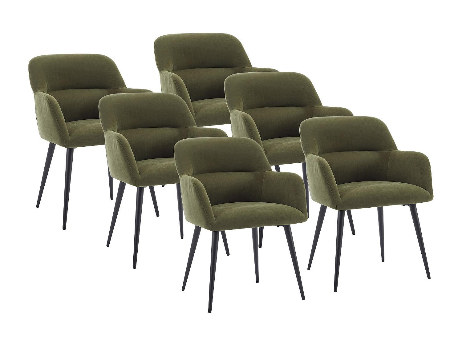 STUHL mit Armlehnen 6er-Set - Stoff & schwarzes Metall - Grün - HEKA - Grün, Textil (61/78/59.5cm) - Vente-Unique
