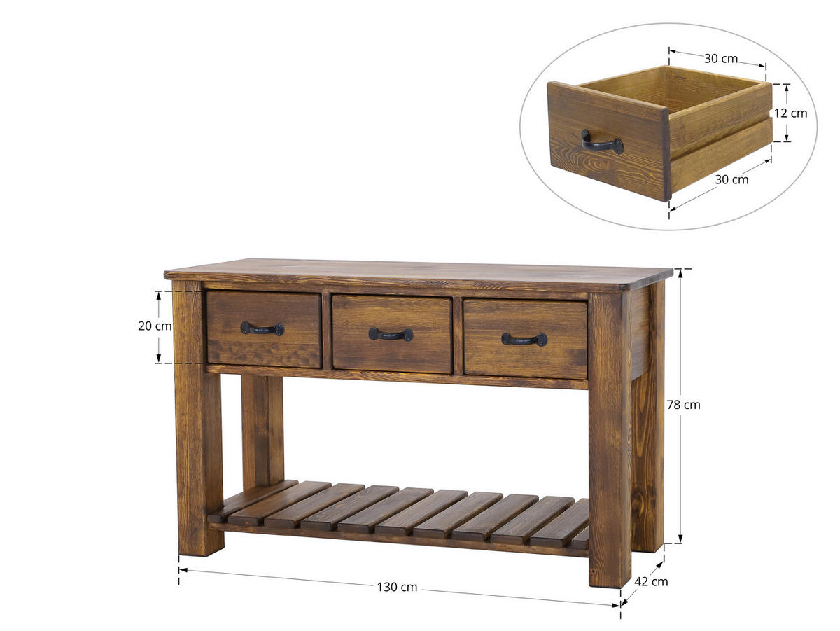 KONSOLENTISCH aus Massivholz Rustyk - Dunkelbraun/Schwarz, Holz (42/78/130cm) - Seart