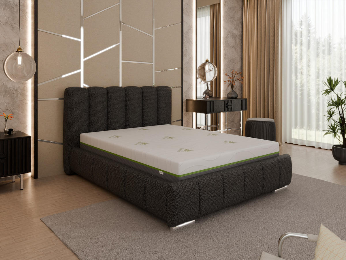 POLSTERBETT Zaira 140x200cm – Elegantes Polsterbett für modernen Wohnstil , ZONIERTE TASCHENFEDERN KOKOS (21cm), schwarz - Schwarz, Holz (140/200cm) - Panda Möbel