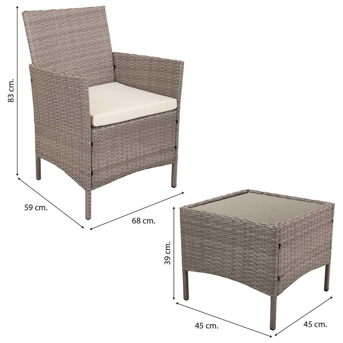 GARTENLOUNGE, 3er-Set - Grau, Naturmaterialien - Wanderlust