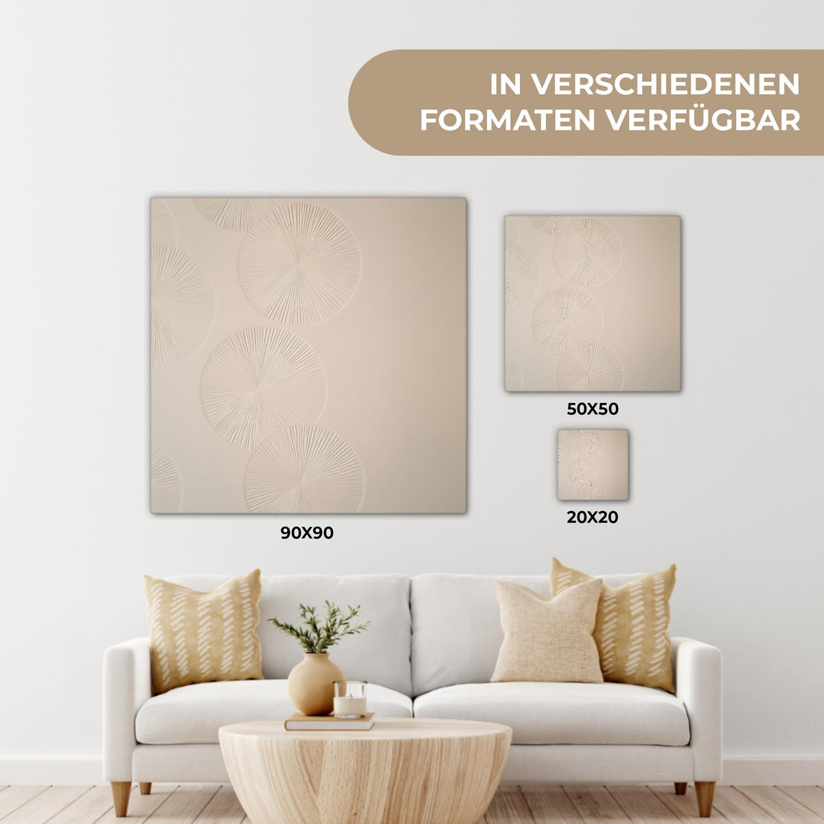 LEINWANDBILD Japandi - Beige - Modern 20x20 cm - Ecru, Textil (20/20cm) - MuchoWow