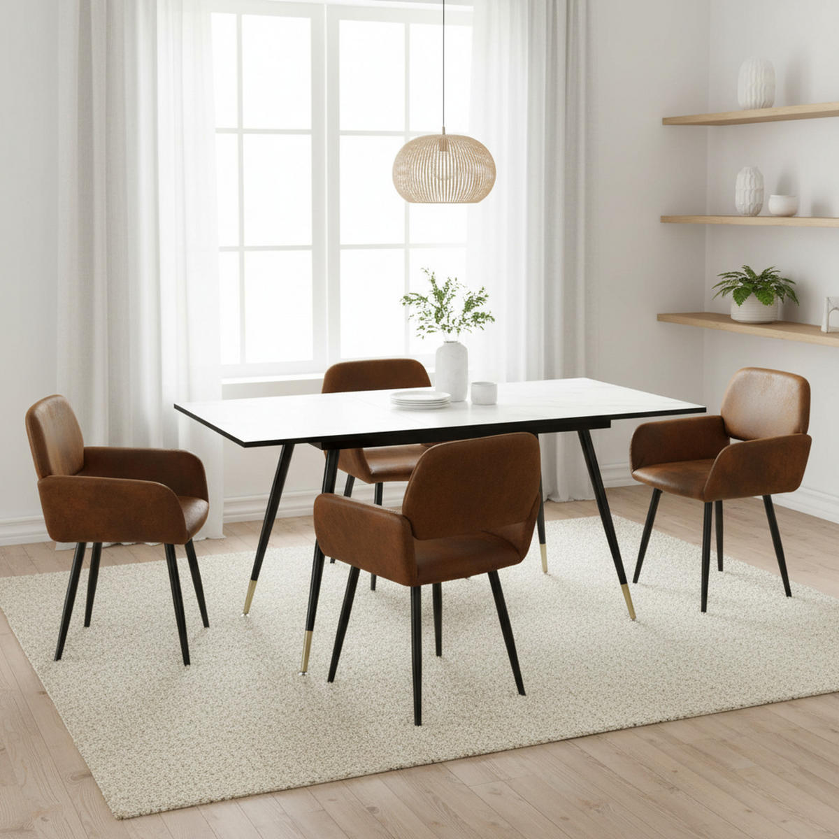 ESSTISCH SET mit ausziehbarem Tisch und 4 bequemen Stühlen - Braun, Holzwerkstoff/Metall (80/75/160cm) - Urban Meuble