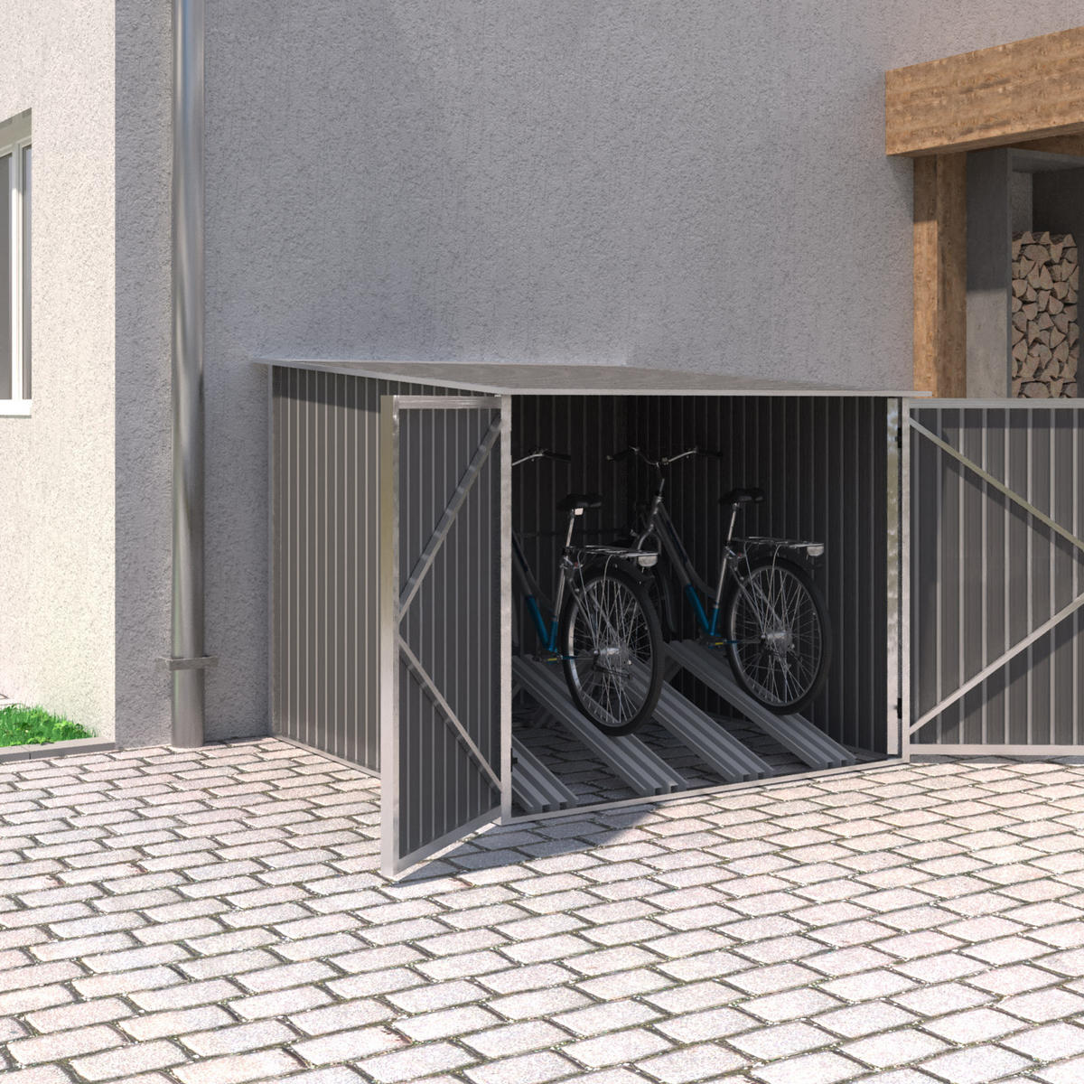 FAHRRADGARAGE - Dunkelgrau, Metall (203/157/198cm) - HATTORO