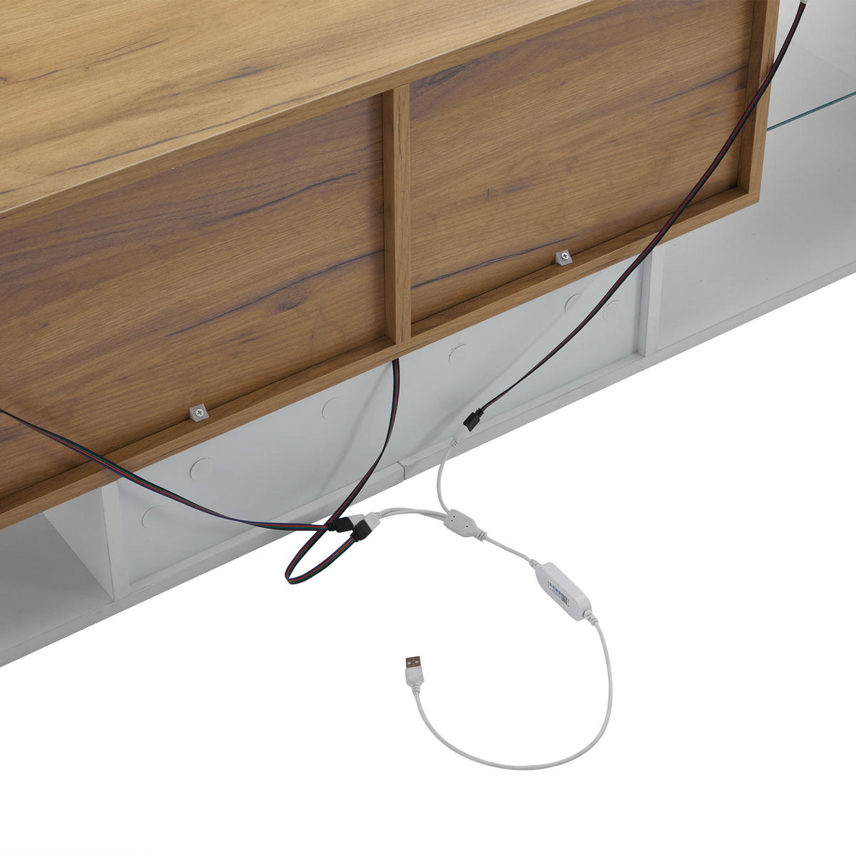 TV-SCHRANK 3-stufig 70" Glasablage 2 Schubladen Weiß - Multicolor, Holzwerkstoff (40/42/160cm) - FLIEKS