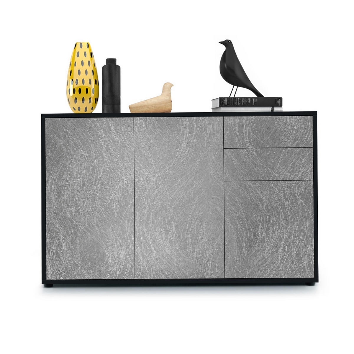 KOMMODE Ben Front in Scratchy Metal - Silberfarben, Holzwerkstoff (117/74/36cm) - Vladon