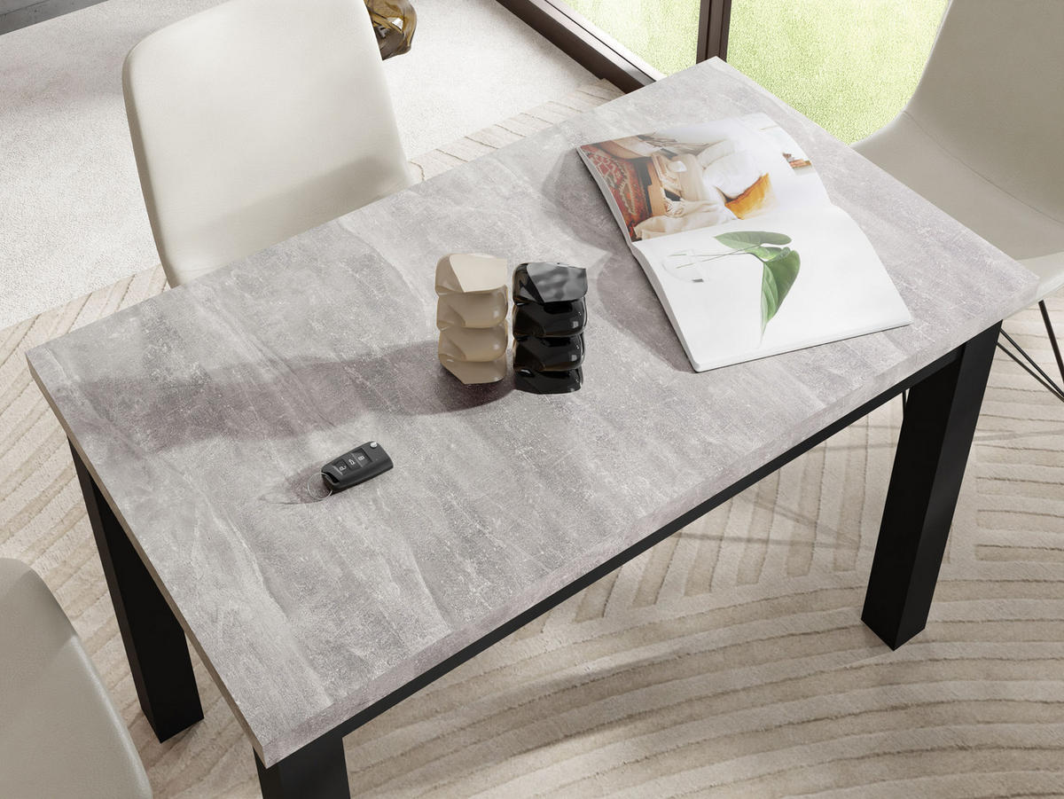 ESSTISCH Arden rechteckig, Beton Grau 100/60/73 cm - Hellgrau/Schwarz, Holz/Holzwerkstoff (100/60/73cm) - WFL GROUP