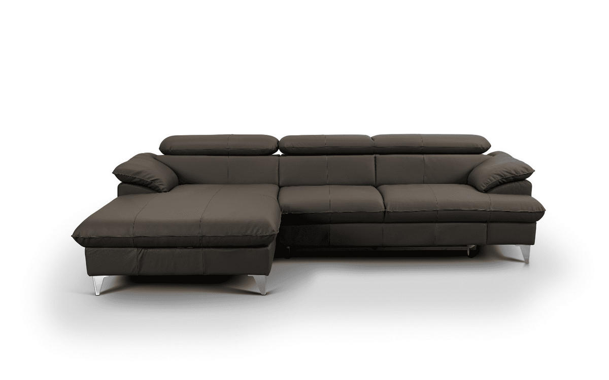 ECKSOFA mit Schlaffunktion und Bettkasten, Echtleder - Chromfarben/Dunkelgrau, Leder/Holz (254/167cm) - Cotta
