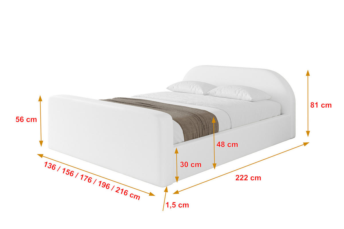 POLSTERBETT mit Bettkasten, Fußteil und Lattenrost, Boxbett ohne Matratze - TIVON-Z-V1 180x200 Weiß Kunstleder - Weiß Hochglanz, Holzwerkstoff/Textil (180/200cm) - ALTDECOR