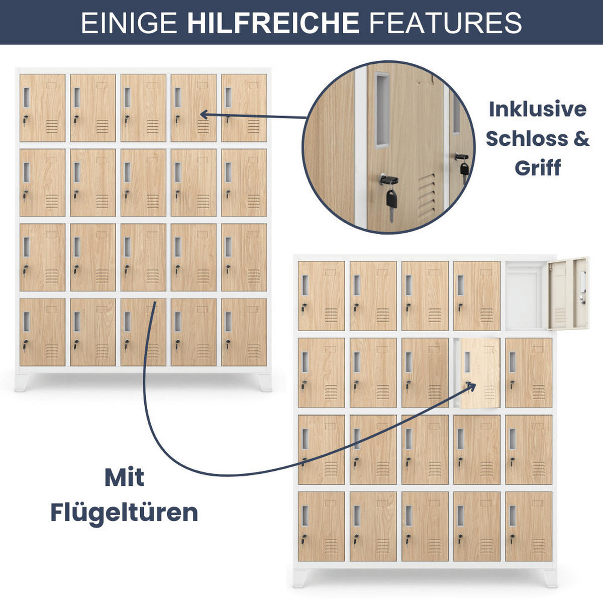 SCHLIESSFACHSCHRANK Spind TAMPA 20 Fächer172x136x45cm Weiß-Sonoma Eiche - Weiß, Metall (136/172/45cm) - DELUKE