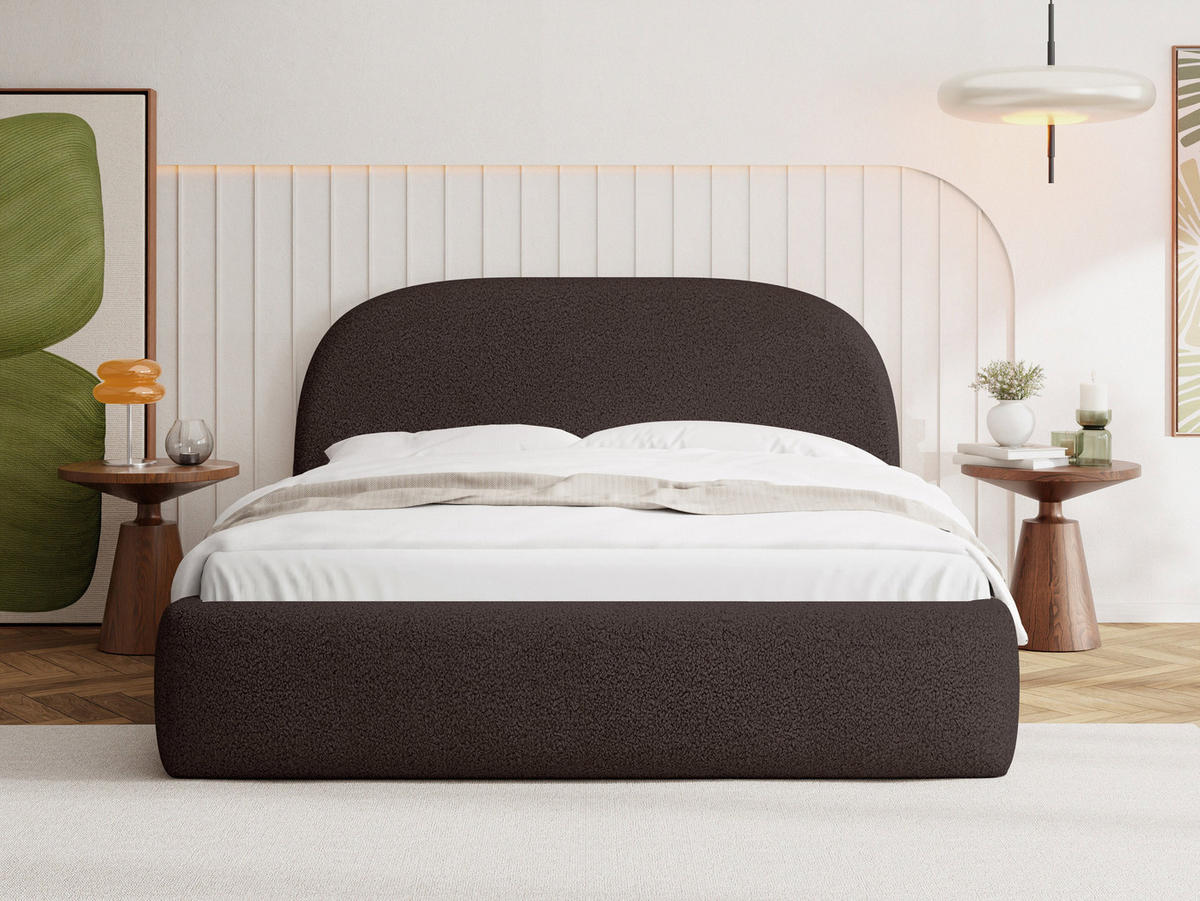 POLSTERBETT Puro mit Bettkasten, Braun Boucle 120 x 200 cm – mit Metall-Lattenrost - Birkefarben/Schwarz, Kunststoff/Textil (120/200cm) - WFL GROUP