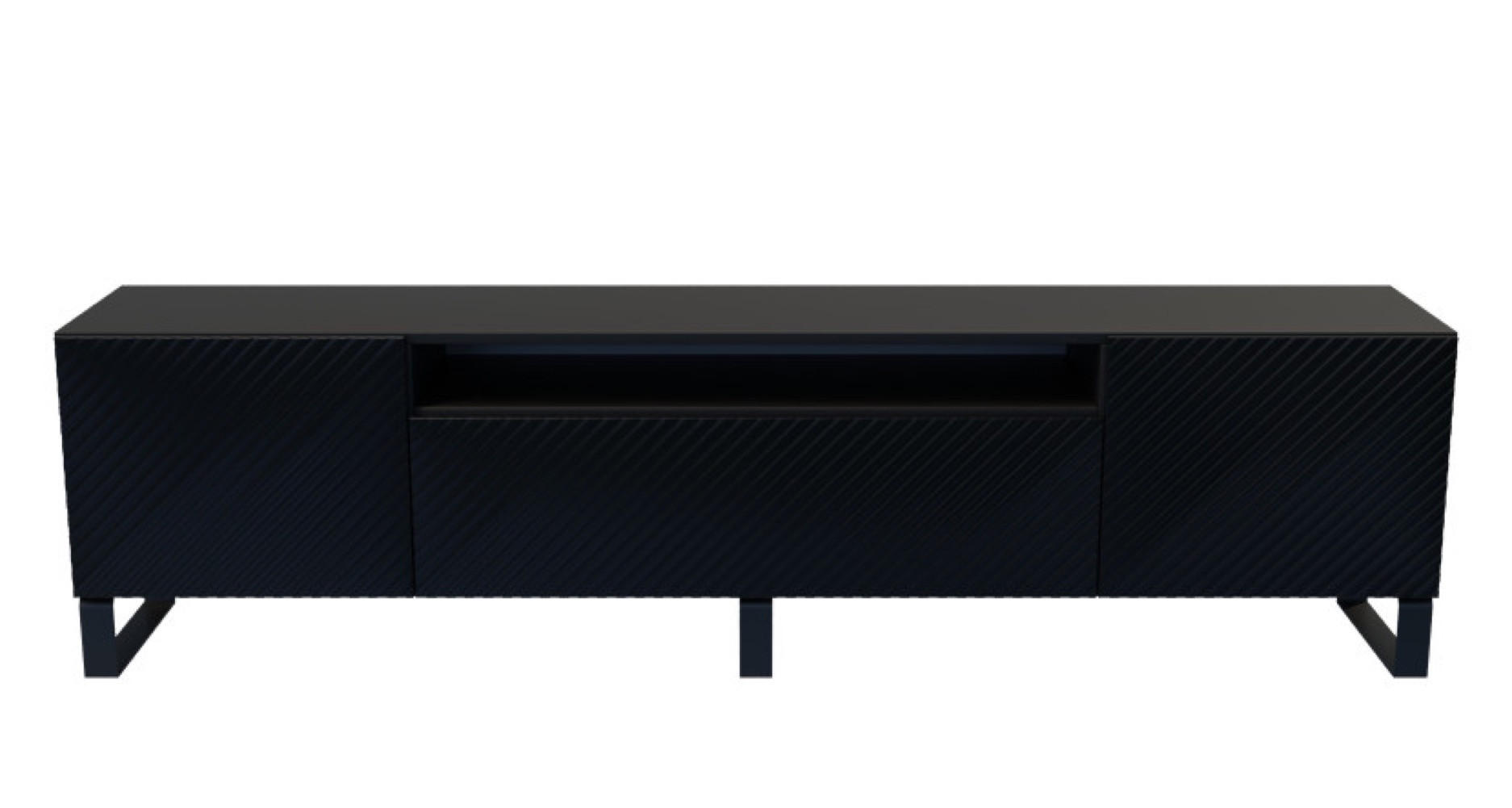 TV-SCHRANK Schwarz NIKOL Metallbeine Gefräste Fronten - Schwarz, Holzwerkstoff (200/53/41cm) - Sepro Meble