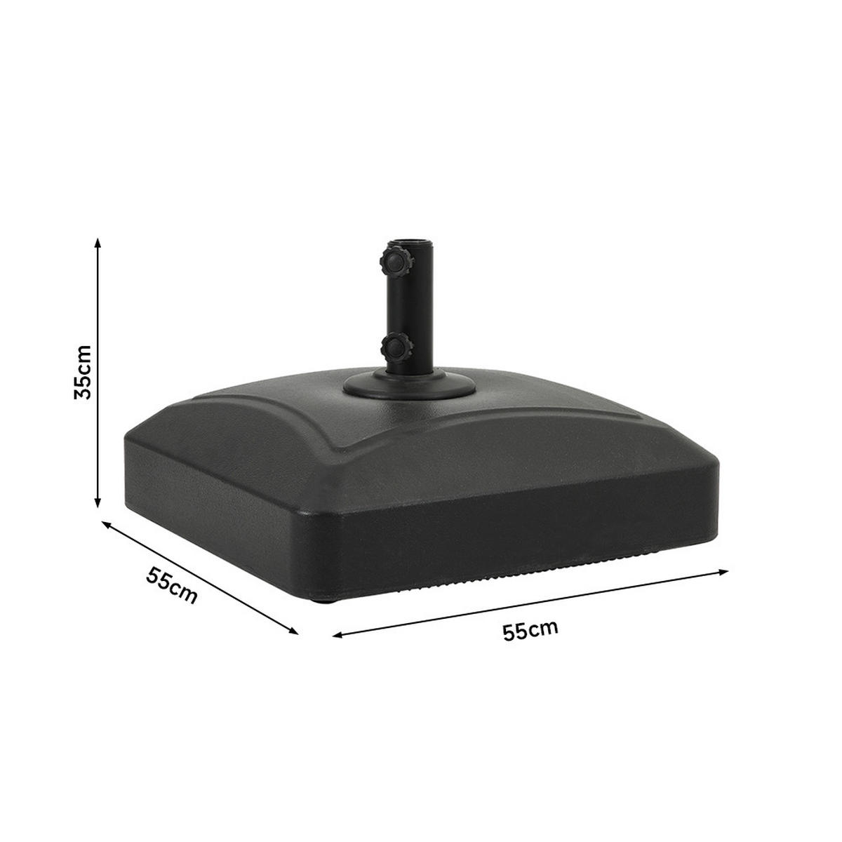 SONNENSCHIRMSTÄNDER mit Rollen aus HDPE in Schwarz quadratisch befüllbar 55 × 55 × 35 cm befüllt bis zu 35 kg - Schwarz, Metall (55/55cm) - Livingandhome