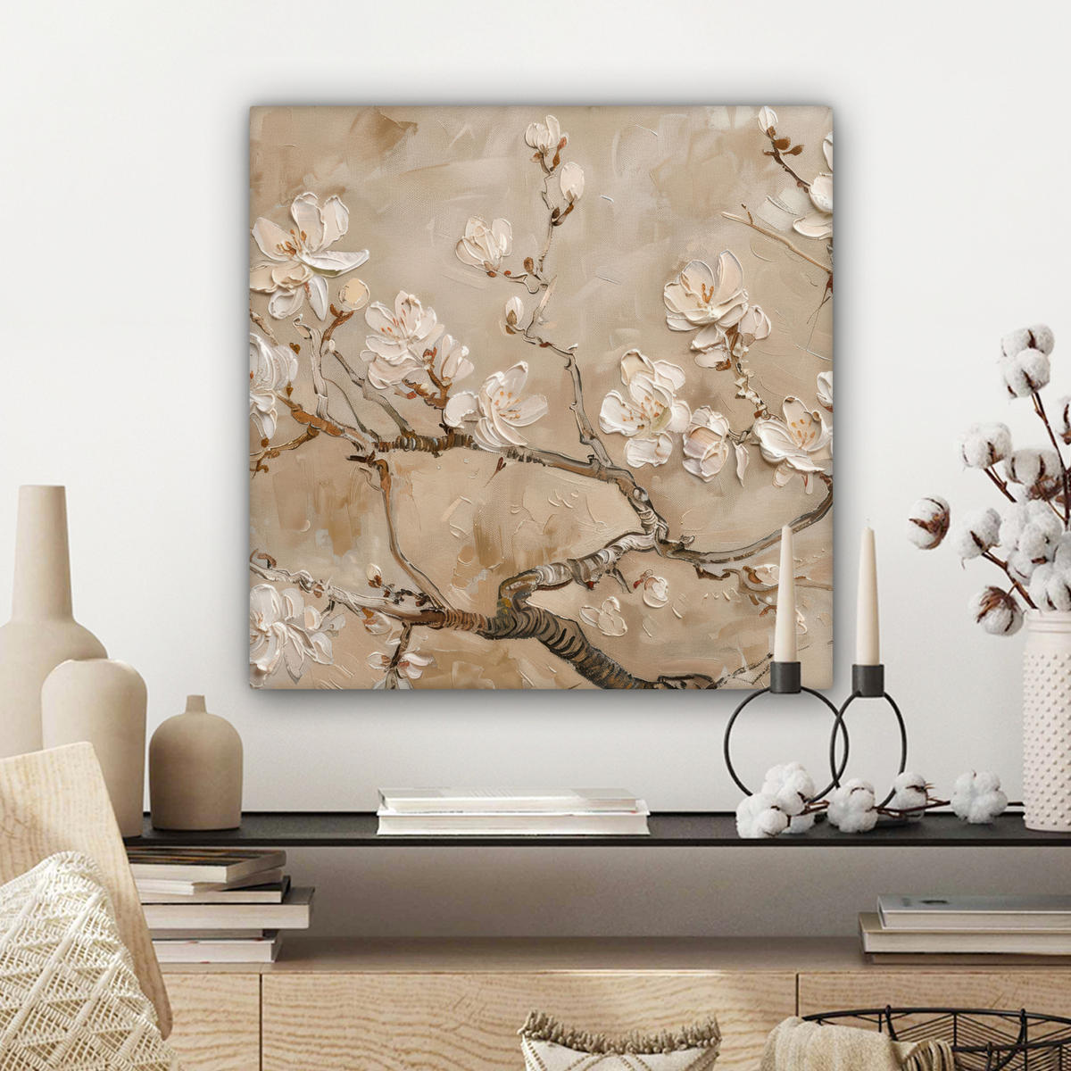 LEINWANDBILD - Blumen - Modern - Beige - Weiß - Blüte - 50x50 - Room Decor - Beige, Textil (50/50cm) - MuchoWow