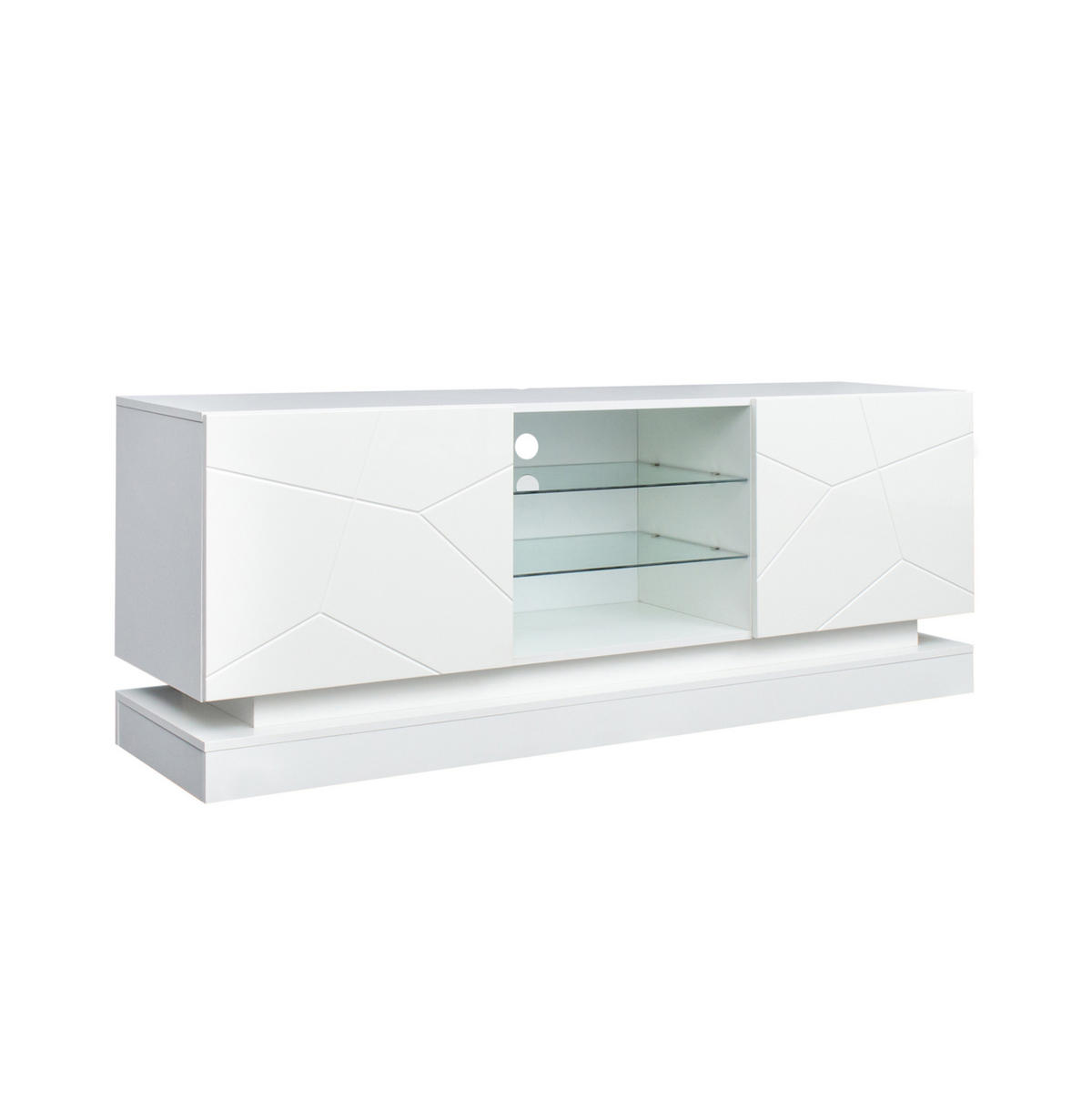 TV-SCHRANK aus Spanplatte 160x38,5x60 cm Weiß mit verstellbarer Glasablage, USB-Lichtleiste und leisem Scharnier - Weiß, Holzwerkstoff (160/60/38.5cm) - Modfu