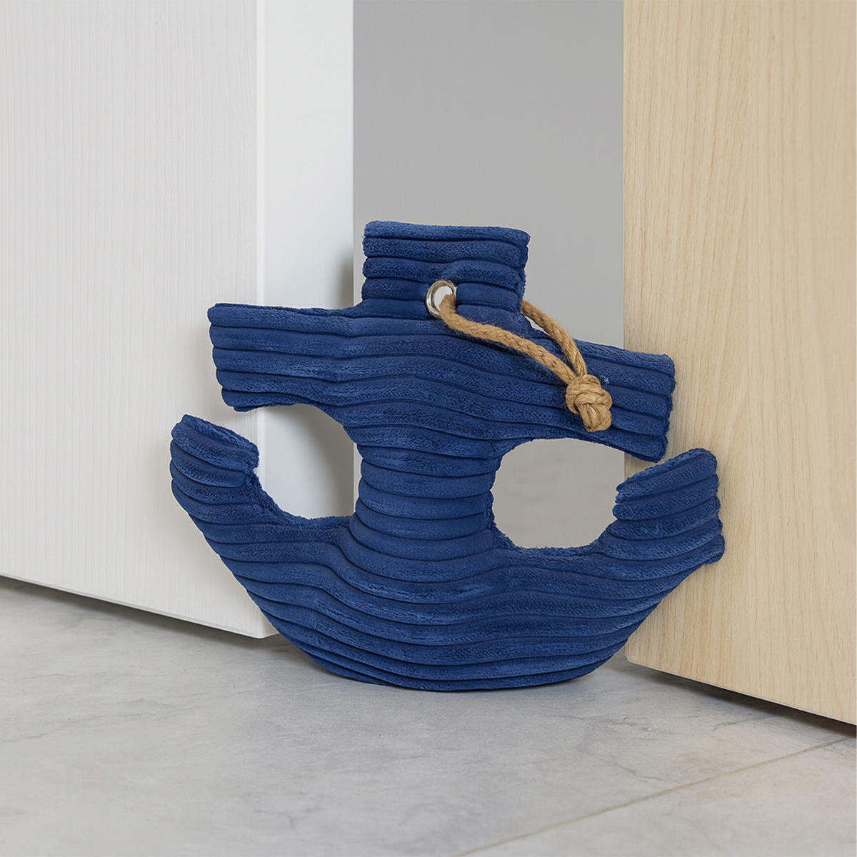 DÖRRSTOPP Mörkblå ankare - Mörkblå, Textil/Naturmaterial (42/28cm) - Relaxdays