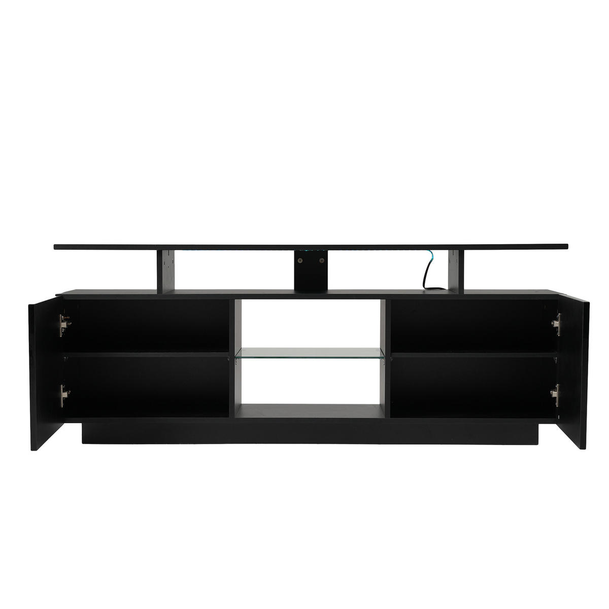 TV-LOWBOARD aus Spanplatte 140x35x55 cm Schwarz mit LED-Beleuchtung, 2 Hochglanztüren und 5 offenen Fächern - Schwarz, Holzwerkstoff (140/55/35cm) - IVMEU