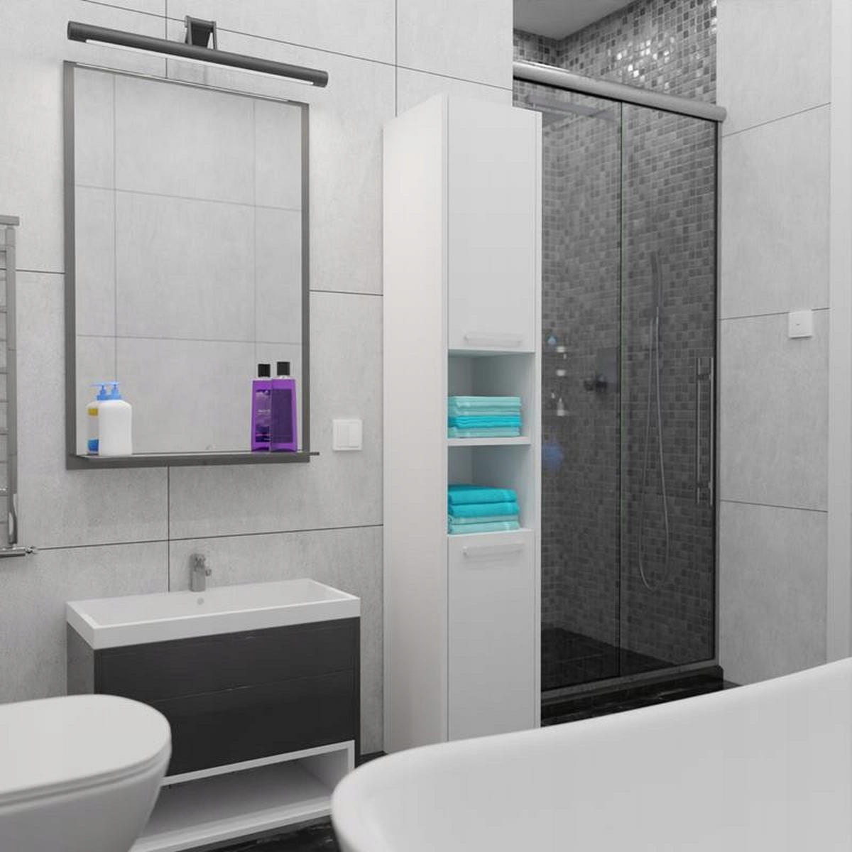 BADSCHRANK EX3 mit 2 Türen Weiß 30/30/170 cm - Weiß, Holzwerkstoff (30/170/30cm) - Matkam Möbel