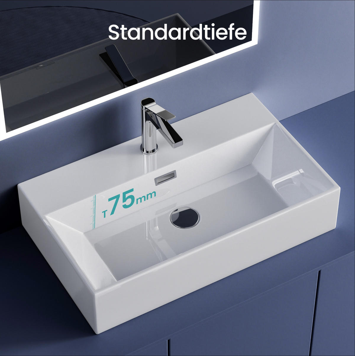 WASCHBECKEN mit Überlauf Weiß 51 / 36 / 13 cm - Weiß, Keramik (36/13/51cm) - EMKE