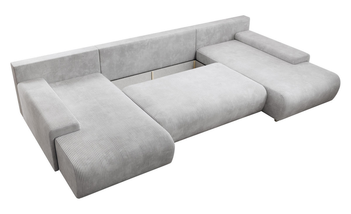 ECKSOFA Credo mit Schlaffunktion und Bettkasten, Couch U-Form, 348x81x185 cm, Hellgrau - Hellgrau, Holz (348/170cm) - PROMETO Möbel