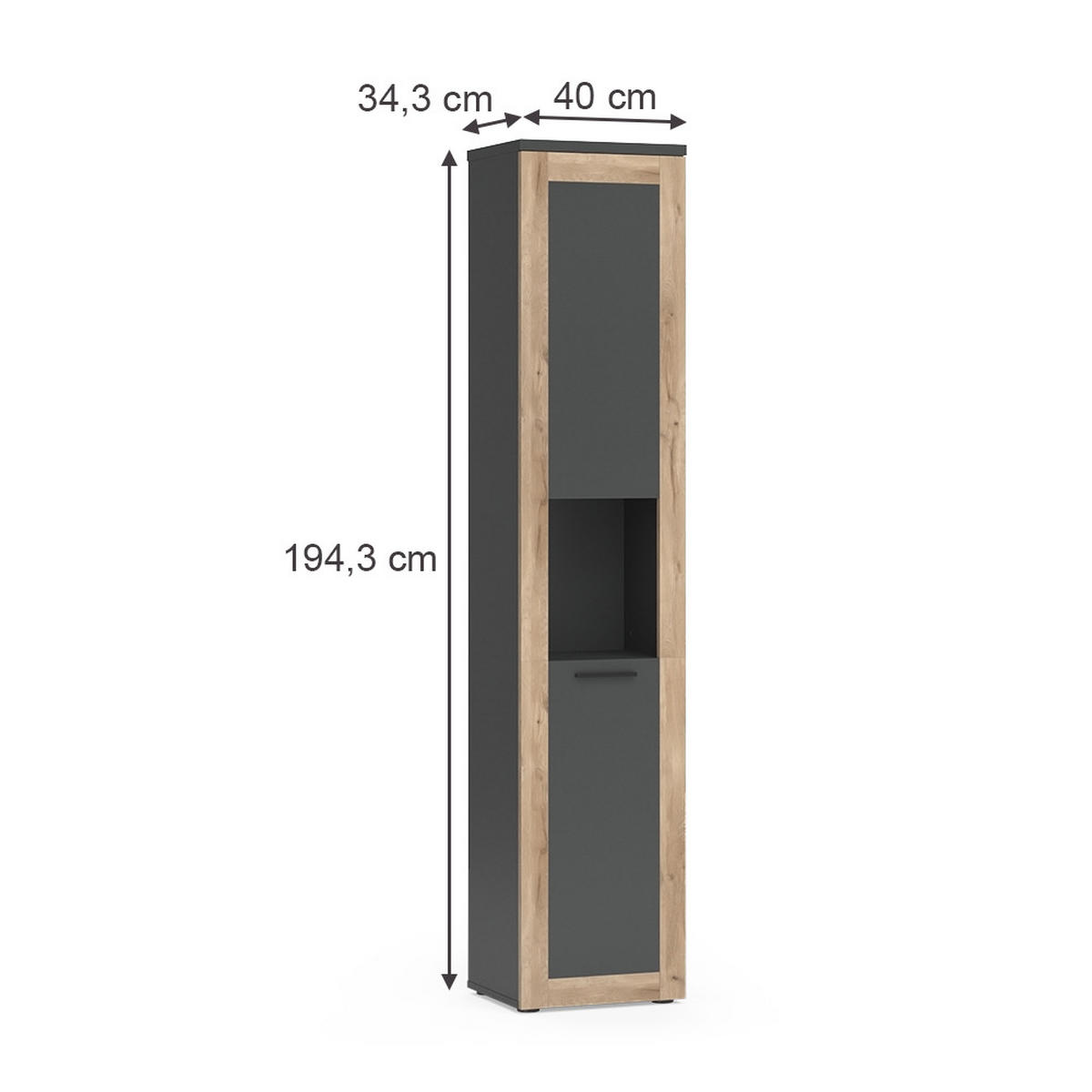 HOCHSCHRANK Niko Anthrazit/Viking Oak 40 x 194.3 cm - Anthrazit, Holzwerkstoff (40/194.3/34.3cm) - Vicco