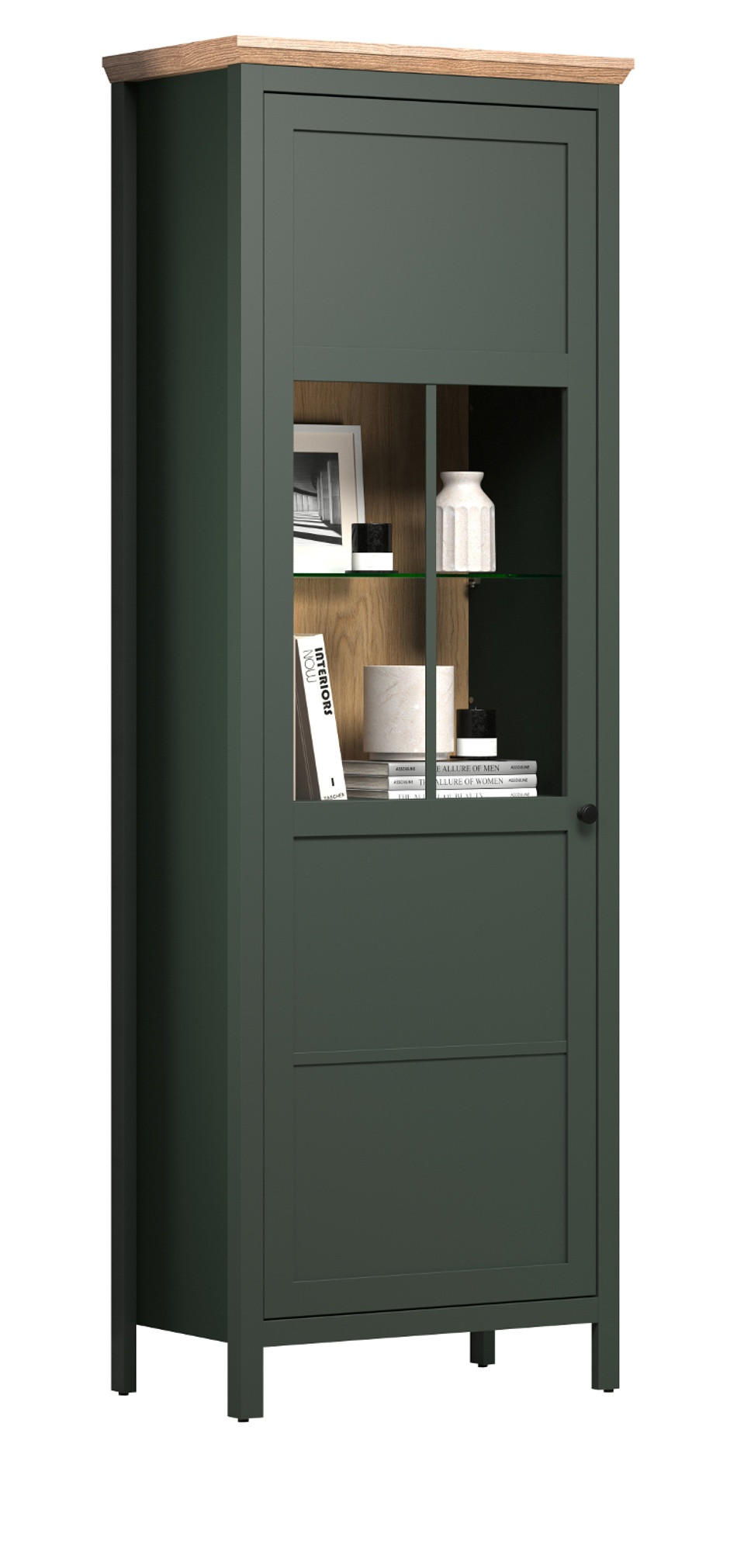 Top.Furn Vitrine Grün, Eiche 69x198x39 cm
