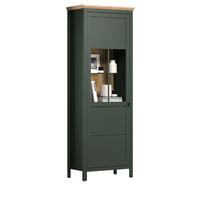VITRINE grün, Evoke Eiche Landhaus 69 x 198 cm, Vitrinenschrank inklusive LED Beleuchtung - Eichefarben/Schwarz, Glas/Holzwerkstoff (69/198/39cm) - Top.Furn