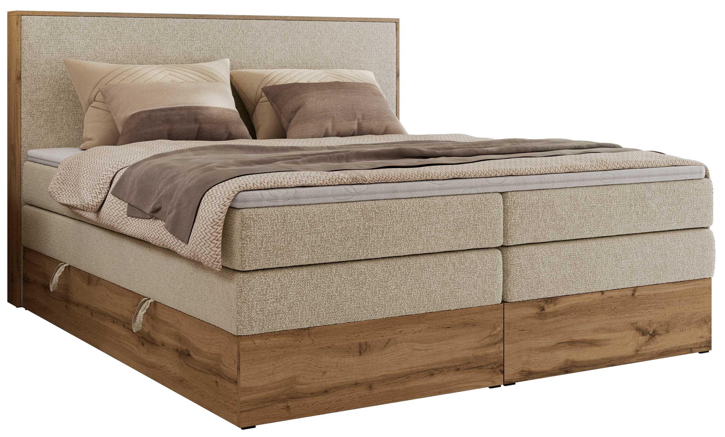 BOXBETT WOOD CLASSIC KING 140/200 - Creme Strukture - H3 - Creme, Textil (140/200cm) - MKS