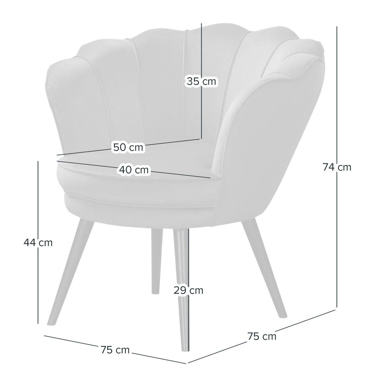 SESSEL - Samt, Füße Dunkel - Taupe/Dunkelbraun, Birkenholz/Textil (75/74/75cm) - home24