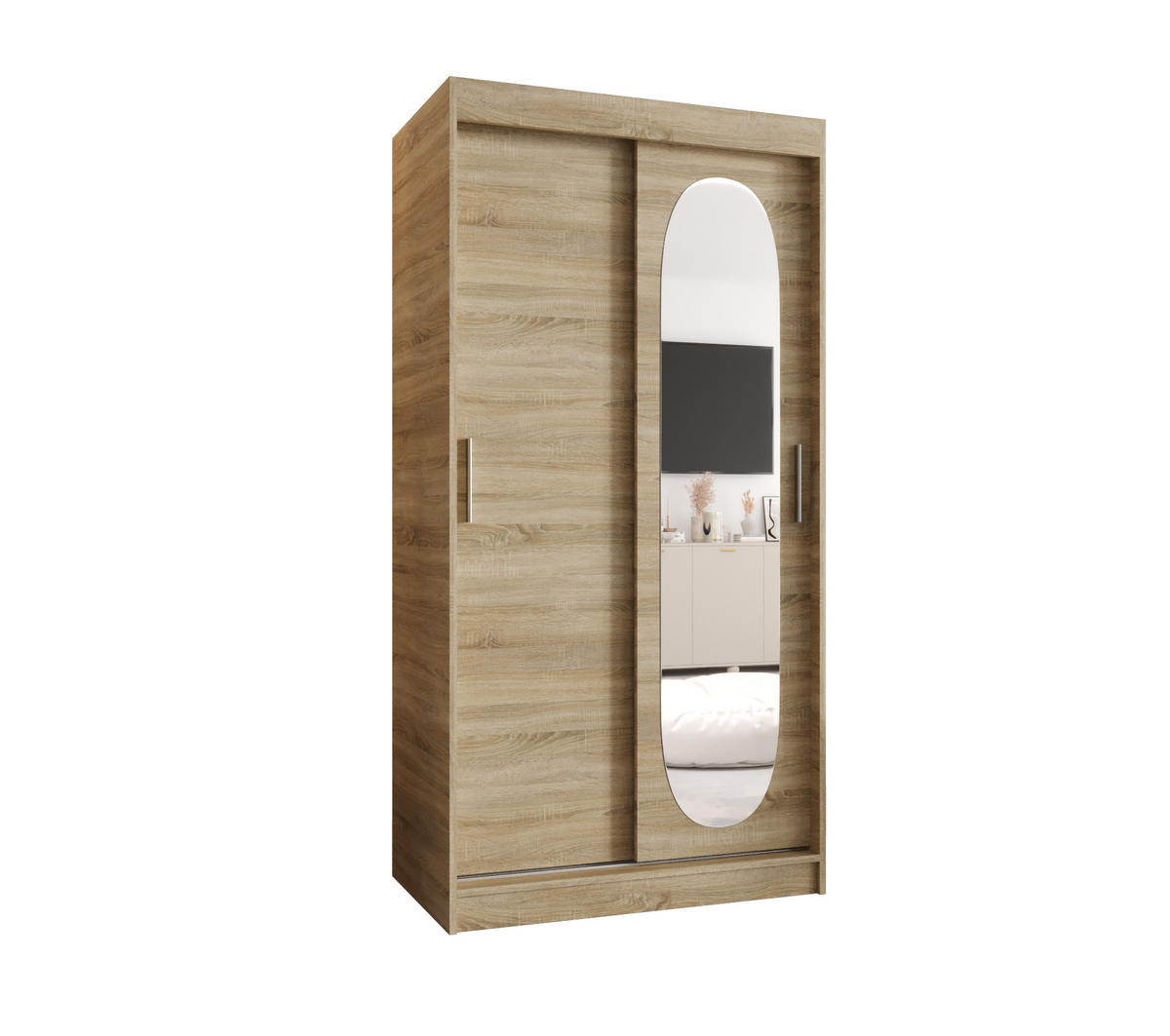 SCHWEBETÜRENSCHRANK 200/100/62 2-türig - Silberfarben/Sonoma Eiche, Holz (100/200/62cm) - MÖBEL KRYSPOL