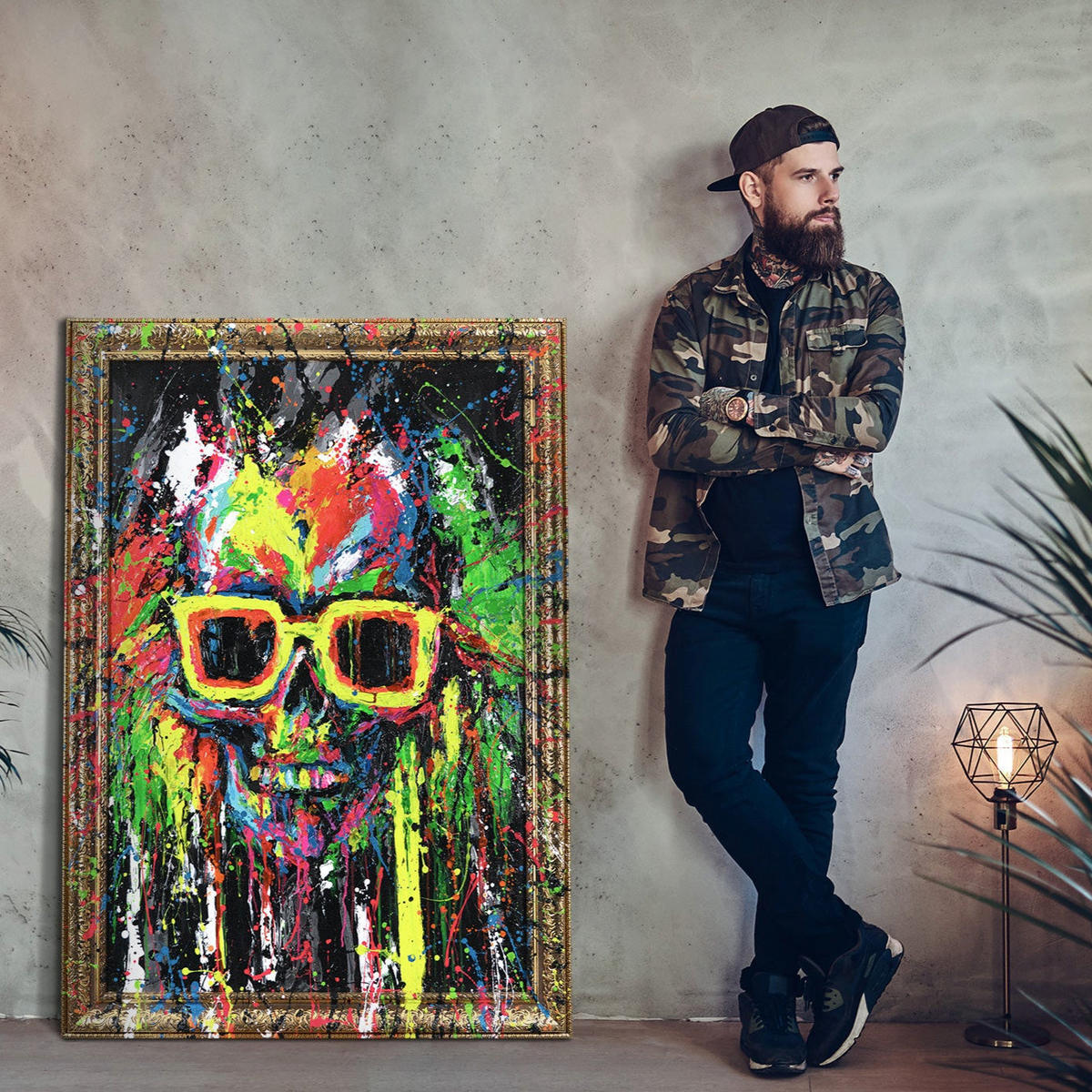 GEMÄLDE Neon-Spritzer Schattenfugenrahmen Gold 140x100 cm - Goldfarben, Holz (140/100cm) - YS-art gallery