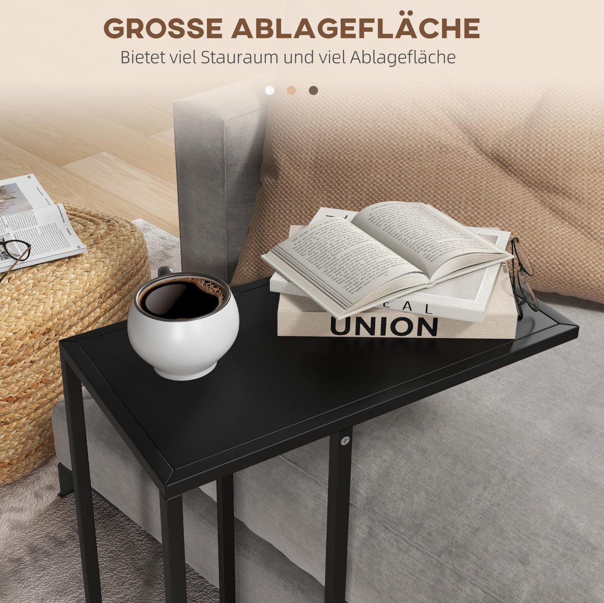 BEISTELLTISCH in C-Form 46 x 26 x 60 cm Stahl Schwarz - Schwarz, Metall (46/26/60cm) - Meubliv