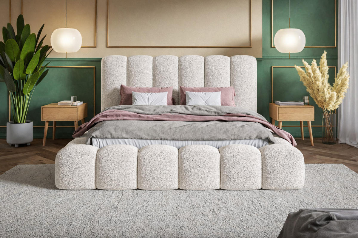 POLSTERBETT 160x200 Madeno mit Bettkasten, Boucle, Creme - Creme, Holz/Textil (160/200cm) - Emporius