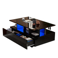 COUCHTISCH 90/55/41 cm hochglanz schwarz mit LED-Beleuchtung und 2 Schubladen - Schwarz, Holzwerkstoff (90/55/41cm) - OKWISH