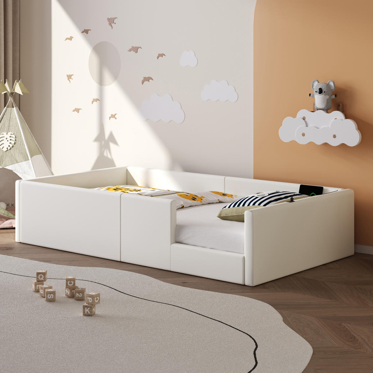 POLSTERBETT 90x200 cm Schutzgeländer weiß - Weiß, Holzwerkstoff (90/200cm) - LEBENLANG