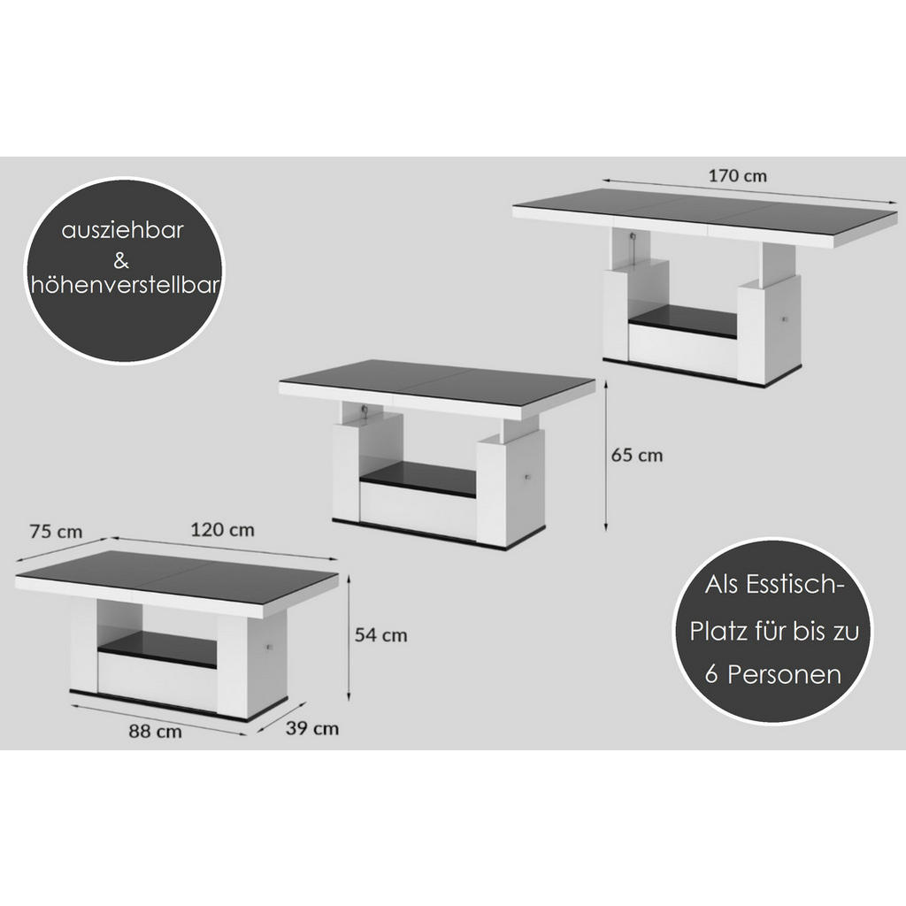 Thumbnail - designimpex Couchtisch, Dunkelgrau, Schwarz Hochglanz, Holzwerkstoff, Rechteckig, 120x54x75 cm, Wohnzimmer, Wohnzimmerti...