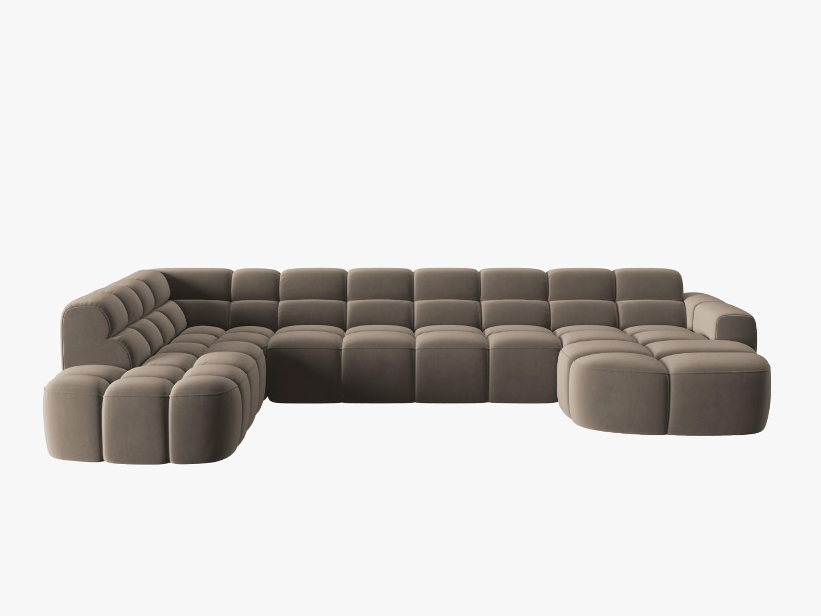 PANORAMASOFA links Lisa aus Samt hellbraun 7 Sitzplätze - Hellbraun, Textil (234/77/387cm) - Micadoni