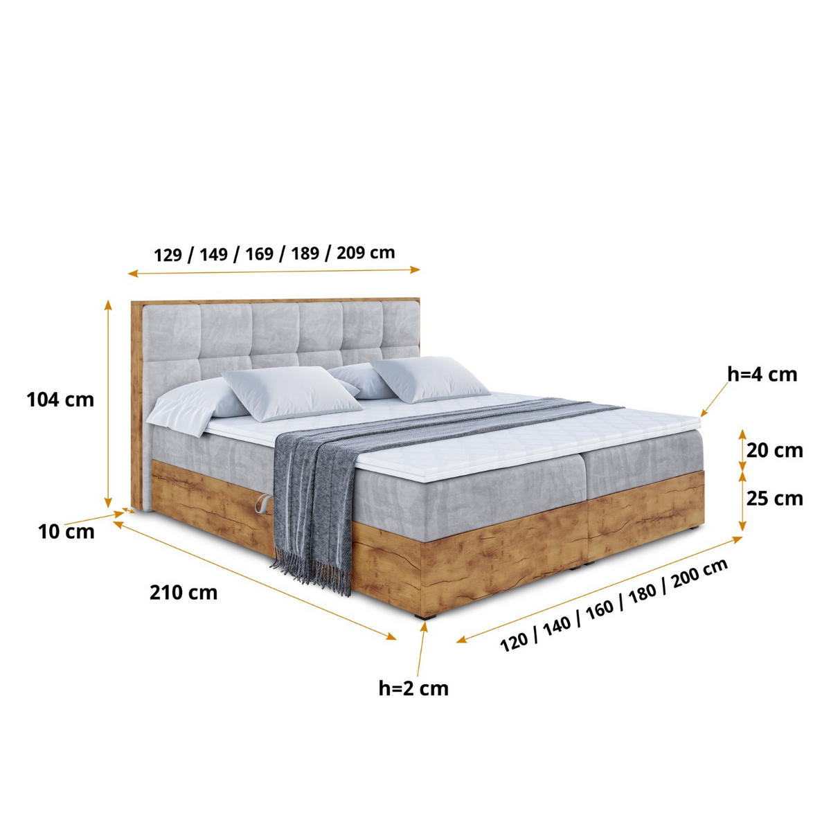 BOXBETT mit Matratze H3 und Lattenrost - LOLLI7 - 160x200 - Dunkelgrau - Grau, Holzwerkstoff/Kunststoff (160/200cm) - ALTDECOR